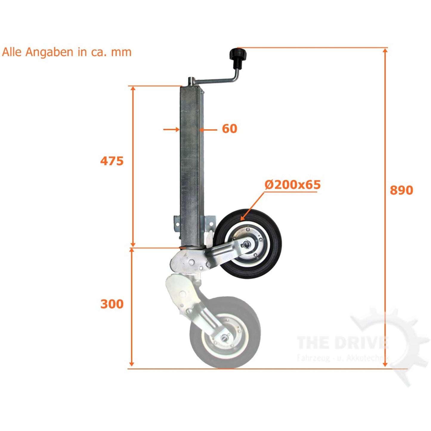 Automatik-Stützrad 60mm Vierkant, 2-Loch, 400kg Stützlast