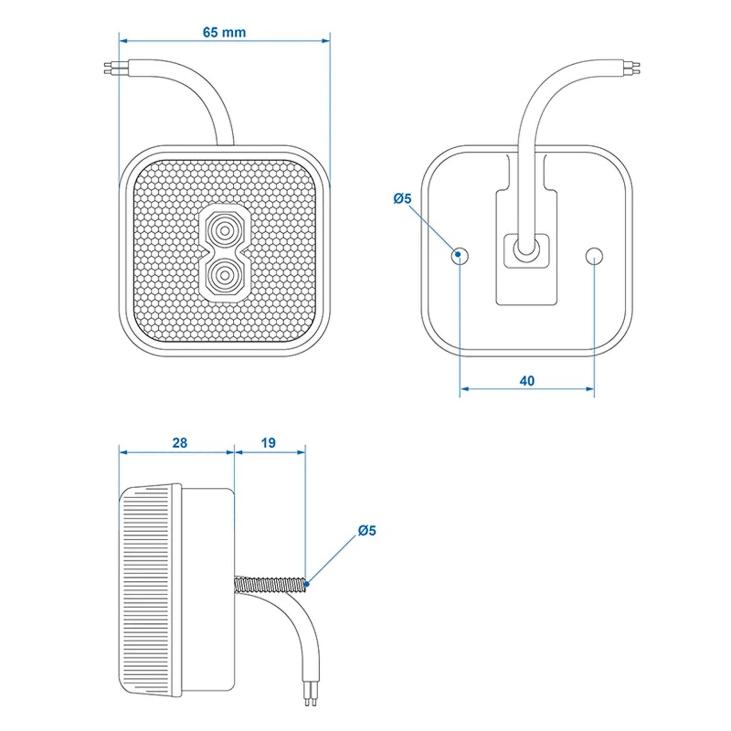 Seitenmarkierungsleuchte 12-24V Gelb 65 x 65 mm LED