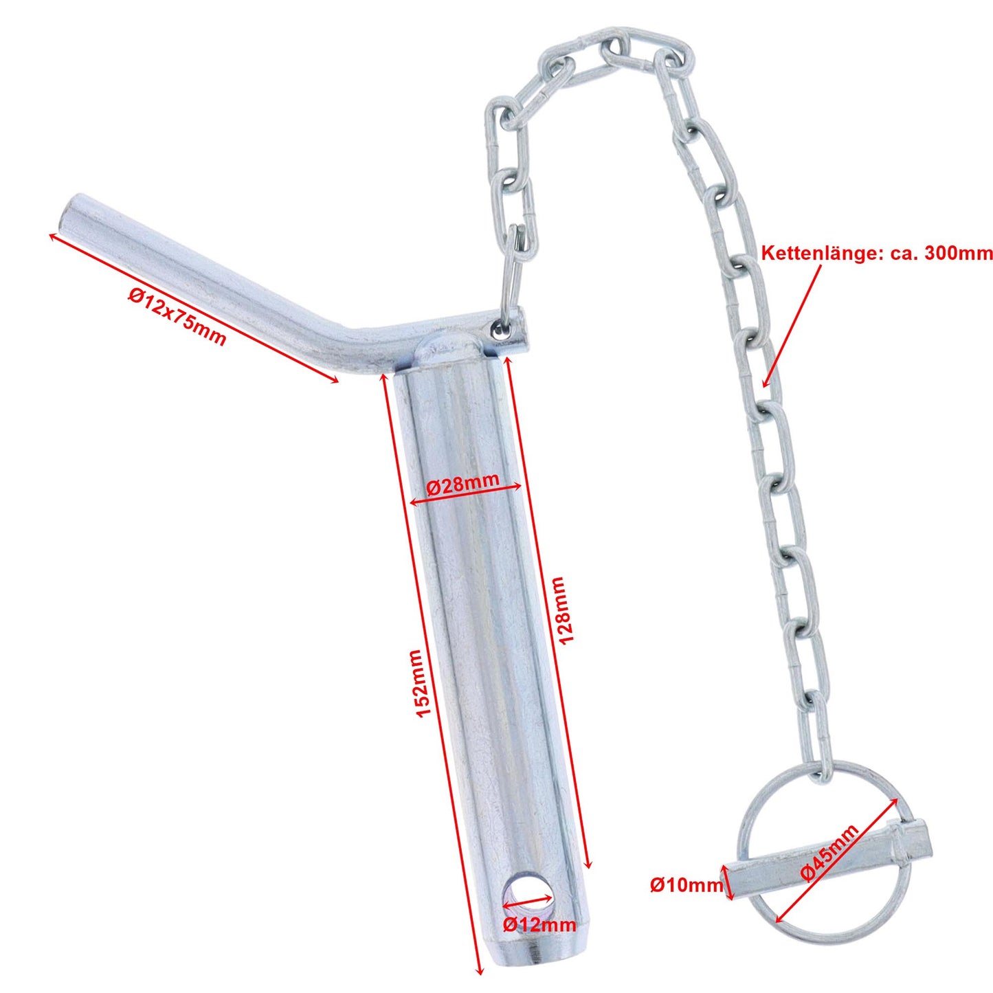 Unterlenkerbolzen mit Hangriff und Kette Kat.2 Ø28mm L. 152mm