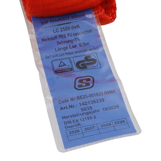 S - Line Zurrgurt 5035, 8 m, Festende 0,5 m, Losende 7,5 m, zweiteilig, mit Druckratsche R50E1 und Spitzhaken doppelt 5002, Gewebe 50 mm, rot, LC 2500 daN im geraden Zug/5000 daN in der Umreifung, STF 350 daN, Dehnung < 5 % - TMN - shop.de