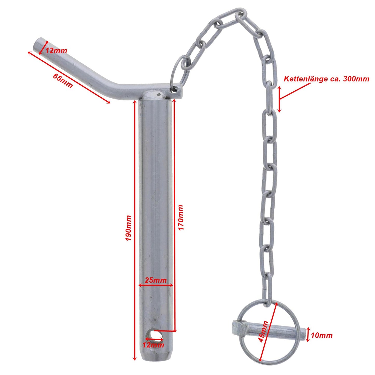 Oberlenkerbolzen mit Handgriff und Kette Kat.2 Ø25mm L. 190mm - TMN-shop.de
