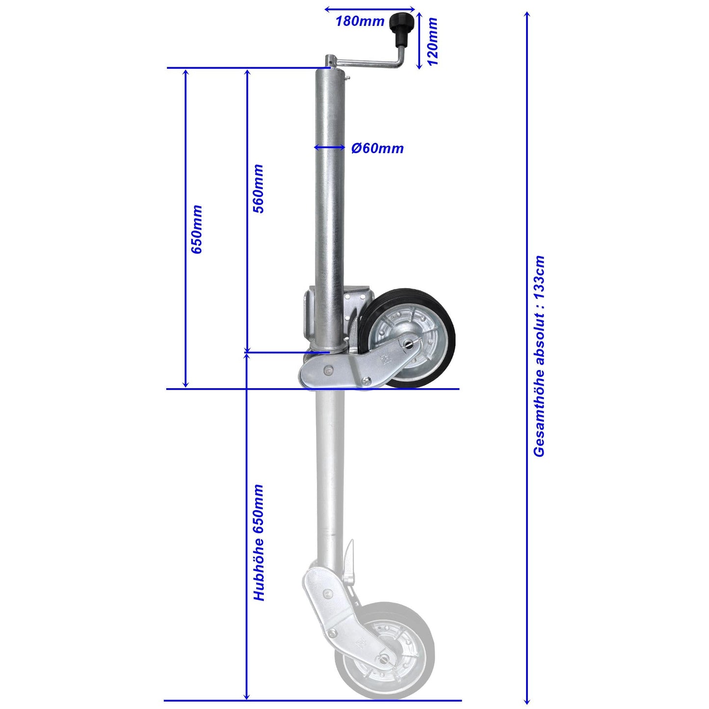 Stützrad 500KG 200x50 langes Rohr + Schraubensatz - TMN-shop.de