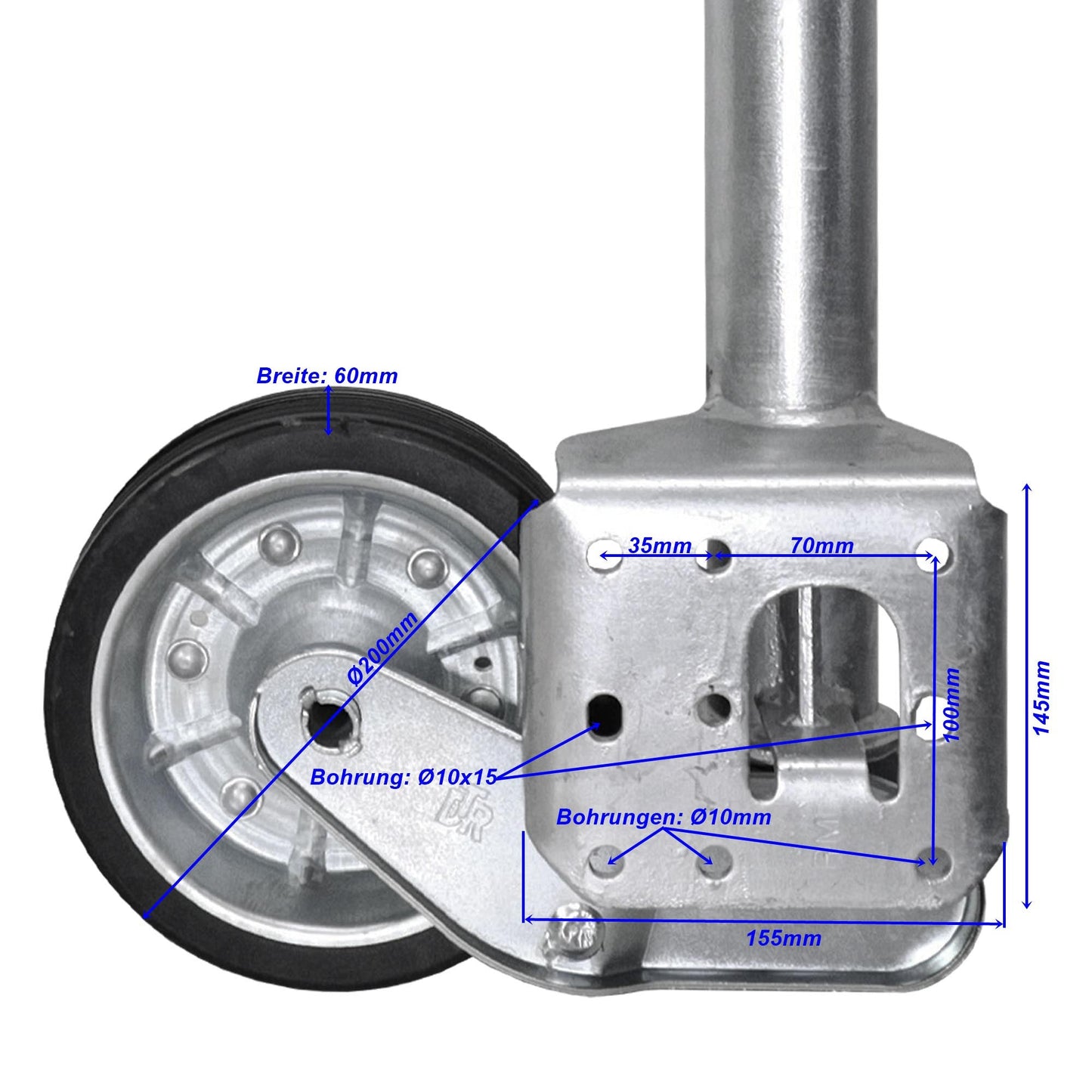 Stützrad 500KG 200x50 langes Rohr + Schraubensatz - TMN-shop.de