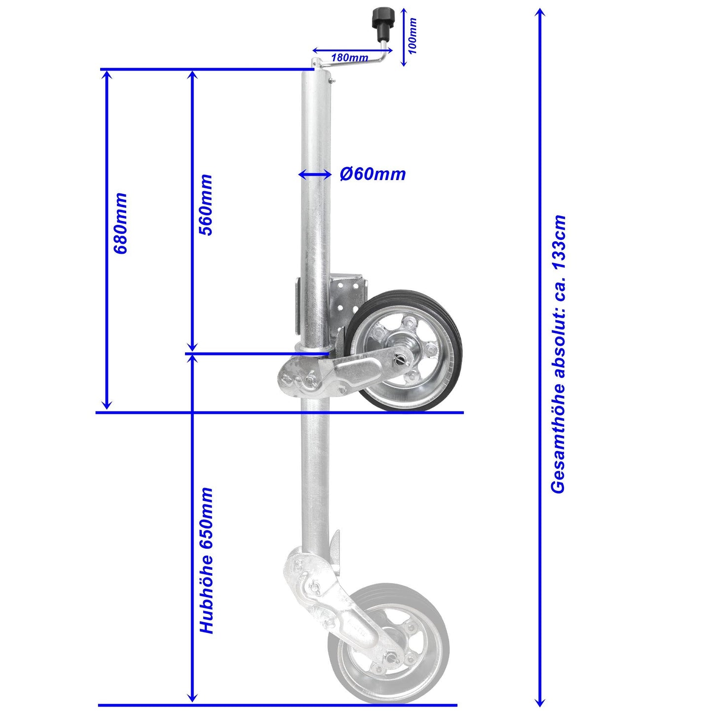 Stützrad 500KG TD60V-XL 230x80 extra Lang - TMN-shop.de