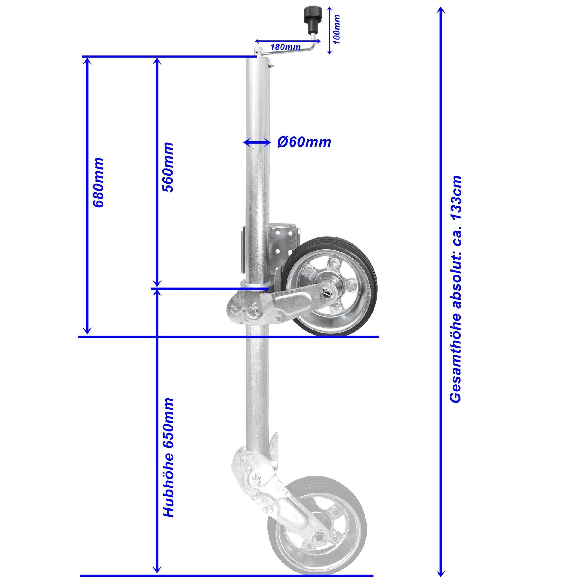 Stützrad 500KG TD60V-XL 230x80 extra Lang - TMN-shop.de
