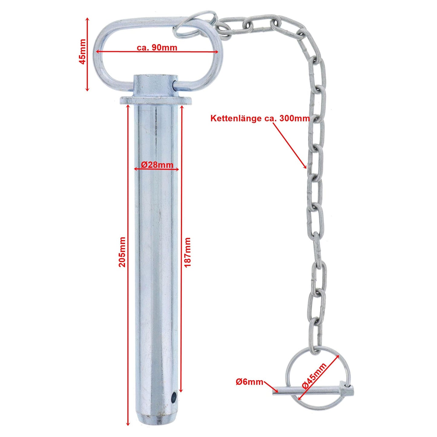 Unterlenkerbolzen mit Handgriff & Kette Kat.2 L. 187mm - TMN-shop.de