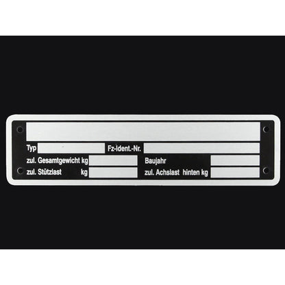 Blanko Typenschild 148X38mm Anhängertypenschild