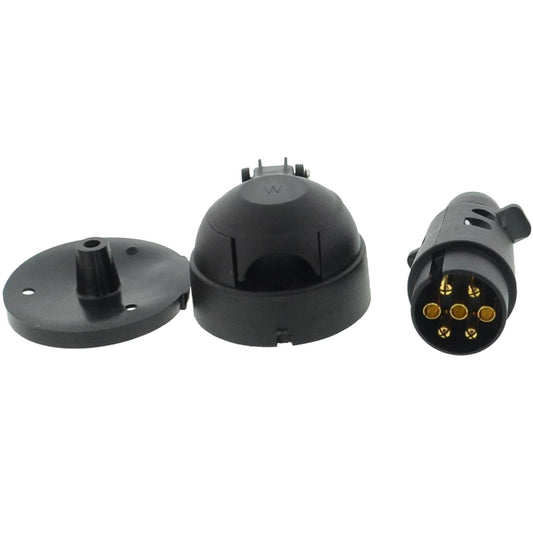 Set 7-pin trailer plug and socket + seal round plastic 12V
