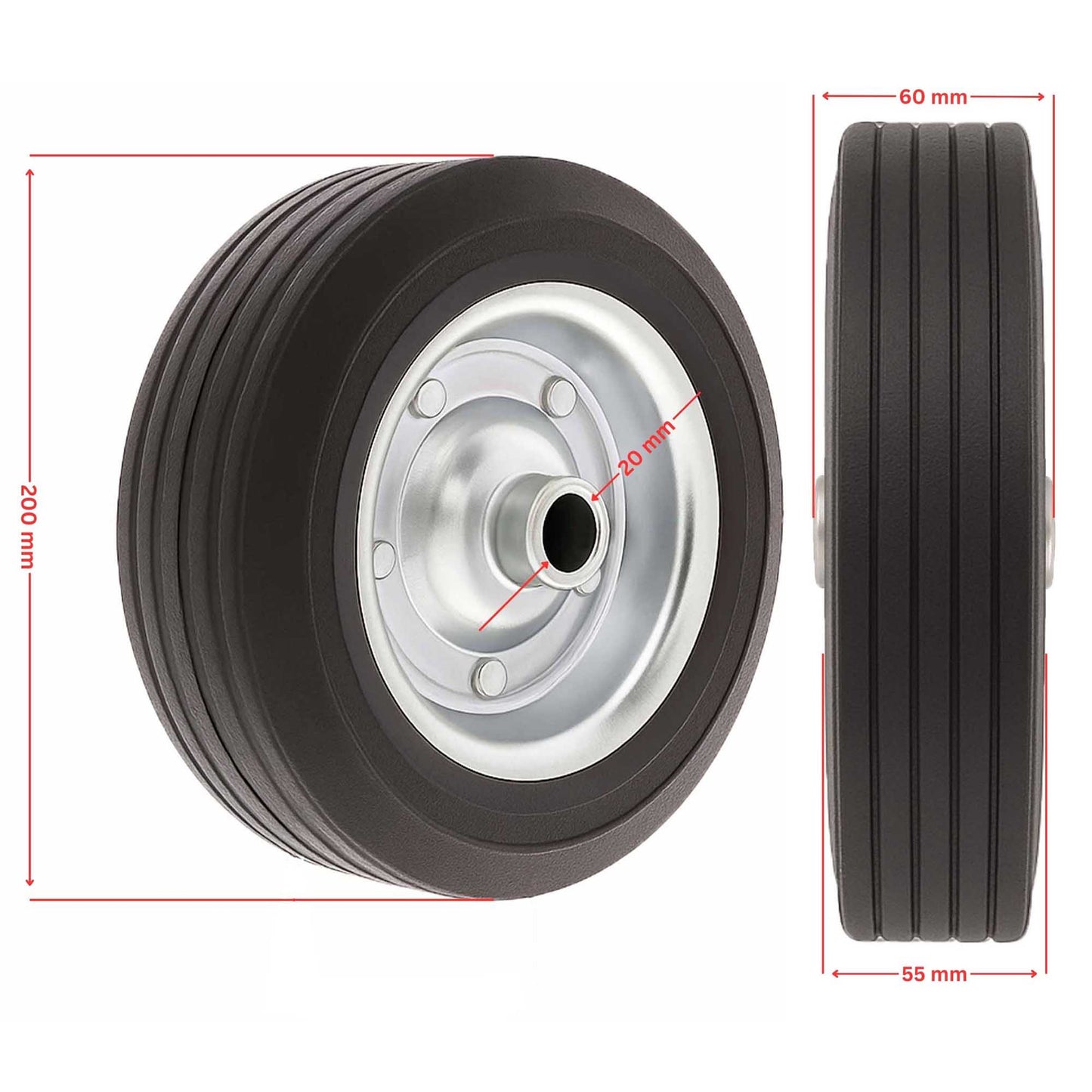 Spare wheel 200x60mm for trailer jockey wheel 250 Kg 