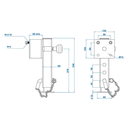Parking support 60x60mm tiltable 346-546 mm 1300 kg with screw set 