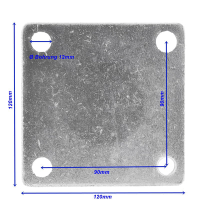 Montageplatte Abstellstütze 120x120mm LA:90mm 17mm Bolzen