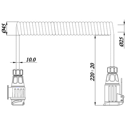 13-pin spiral cable extension cable 13-wire 1.5M 1x plug / 1x socket