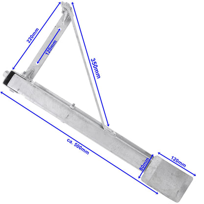 AL-KO turning support with folding base, galvanized VL or HR stroke 480mm