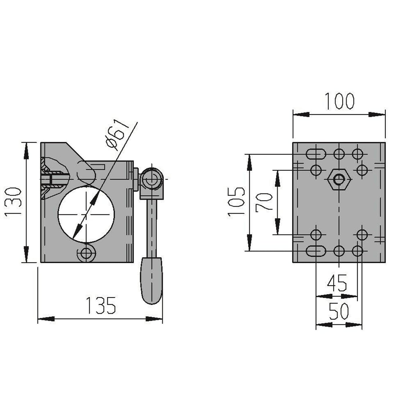 Support wheel set with clamp holder 500kg Ø60mm