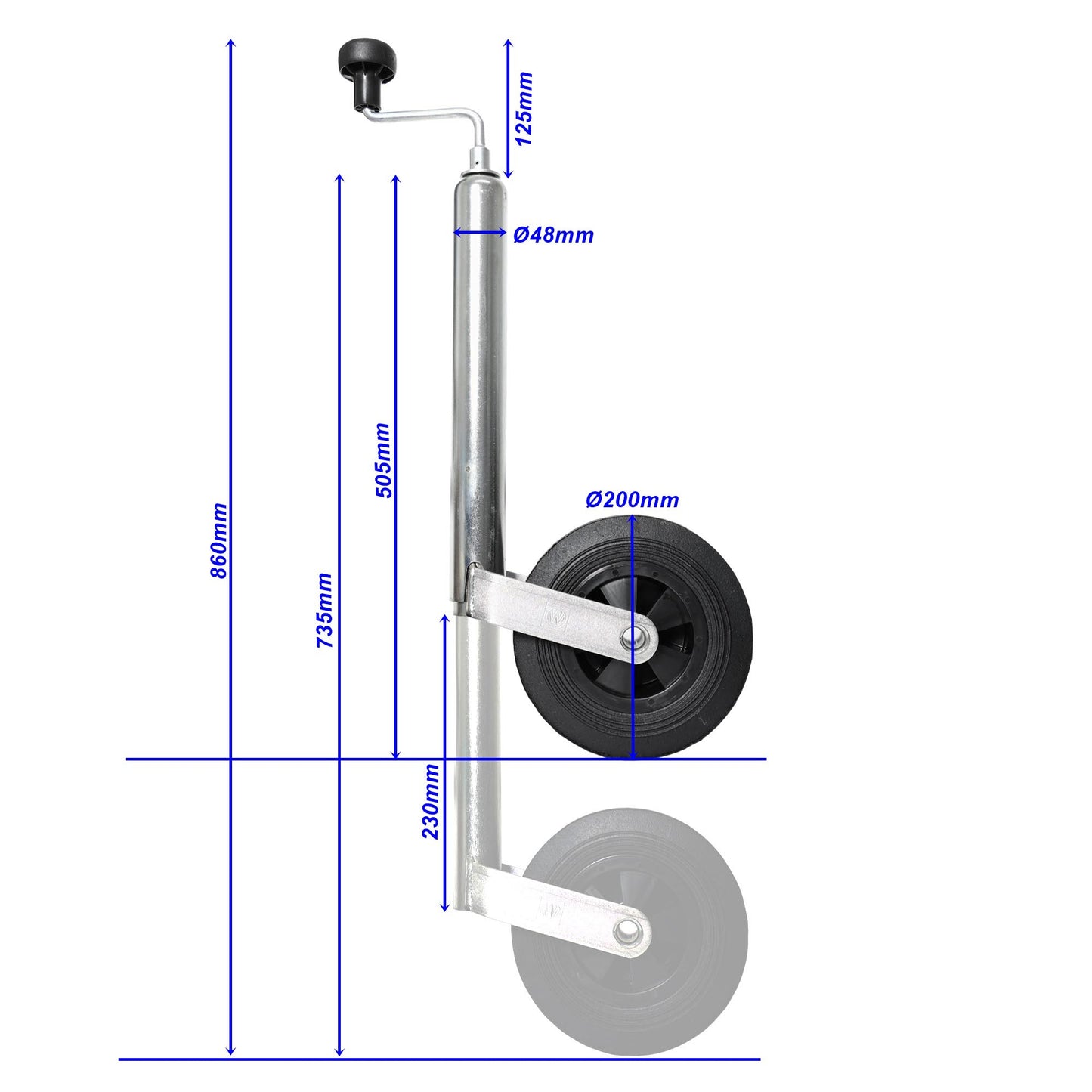 Winterhoff trailer jockey wheel 150kg with plastic rim