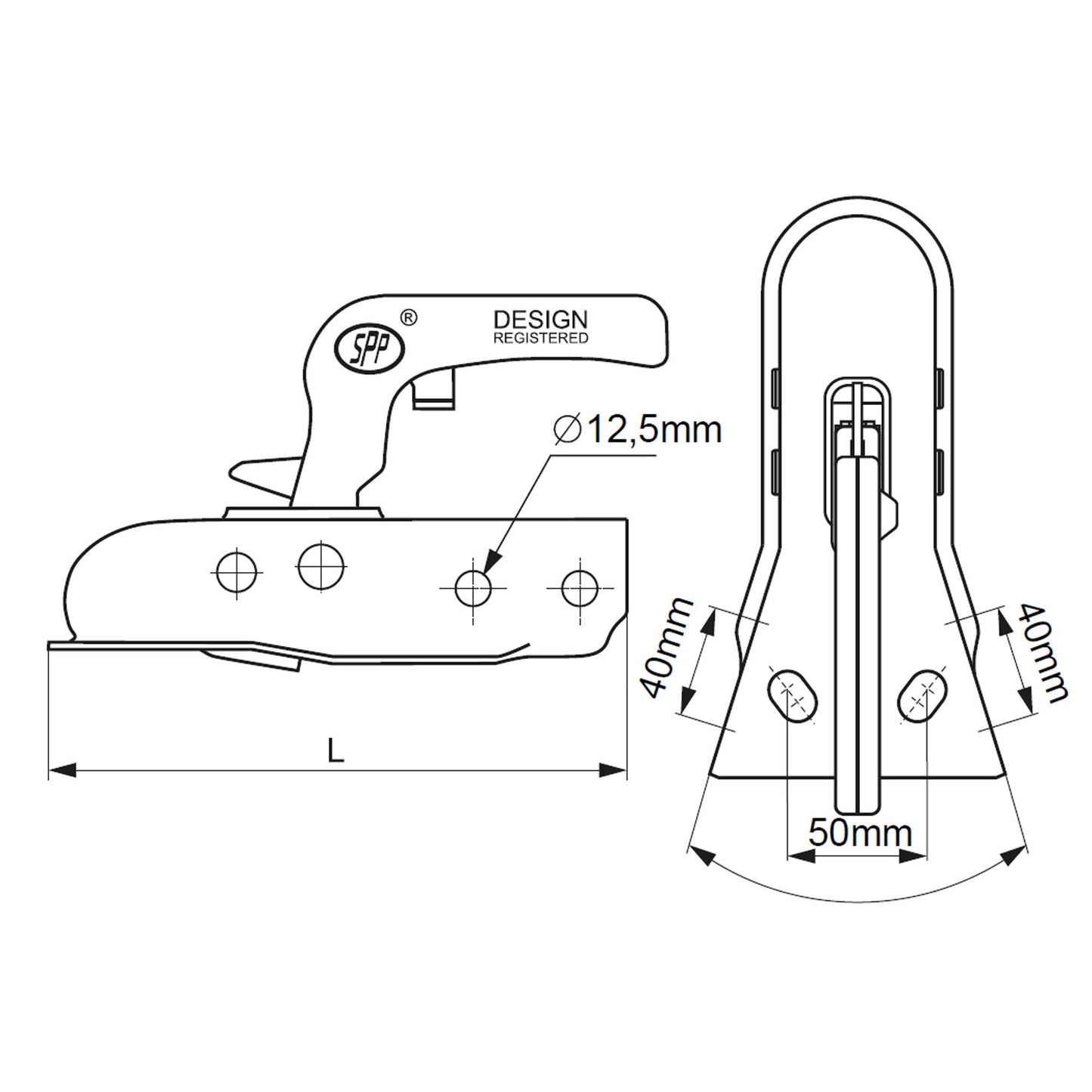 SPP ZSK-750 V-drawbar ball coupling 750kg