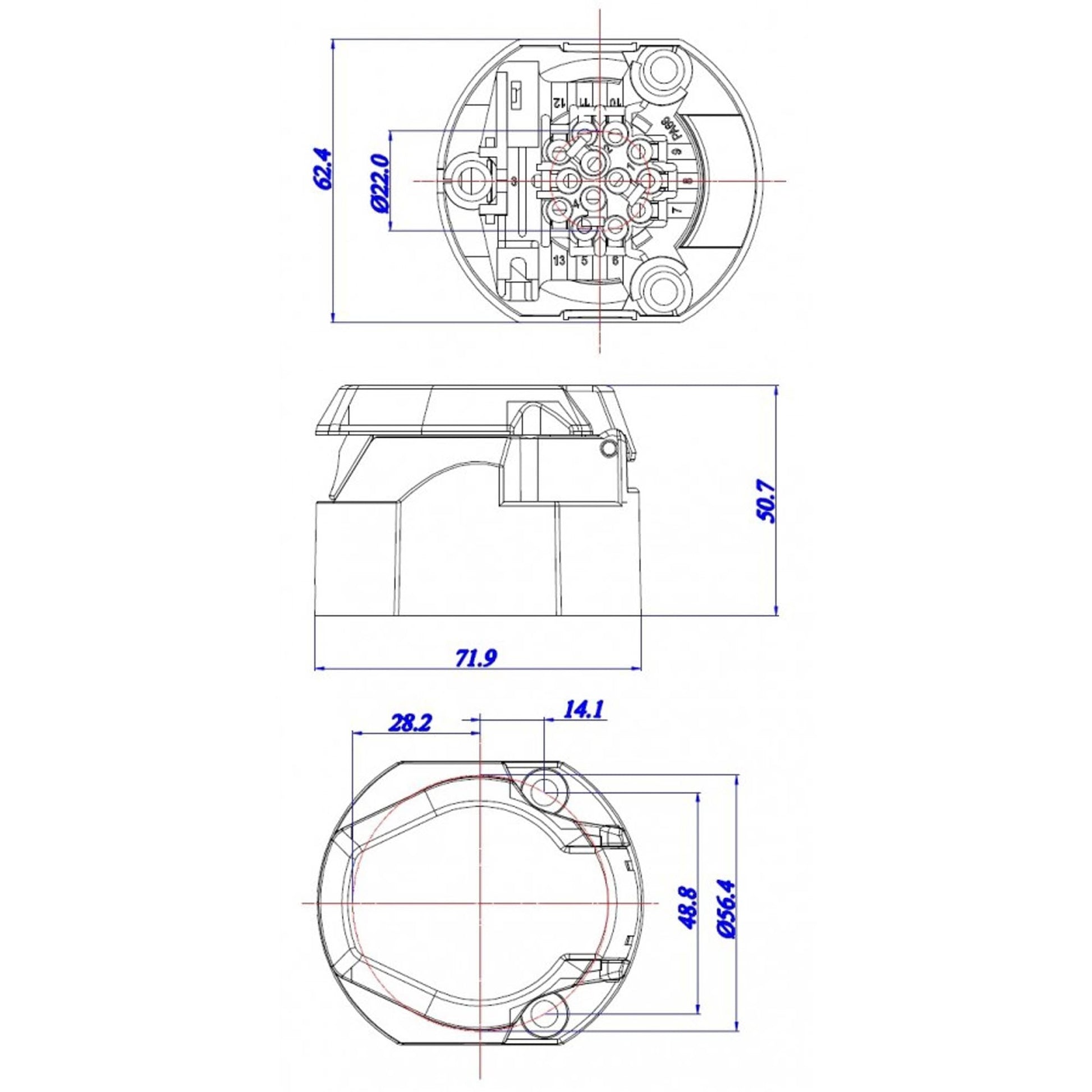 13-pol Anhänger Steckdose, mit Aluminium-Guss Gehäuse, inkl.  Abschaltautomatik, nach ISO 11446 genormt, für 12 V Systeme, mit  Feder-Klappdeckel, 13 pol Steckdose, 13 polige Anhängerdose, 13 polig Dose  : : Auto & Motorrad