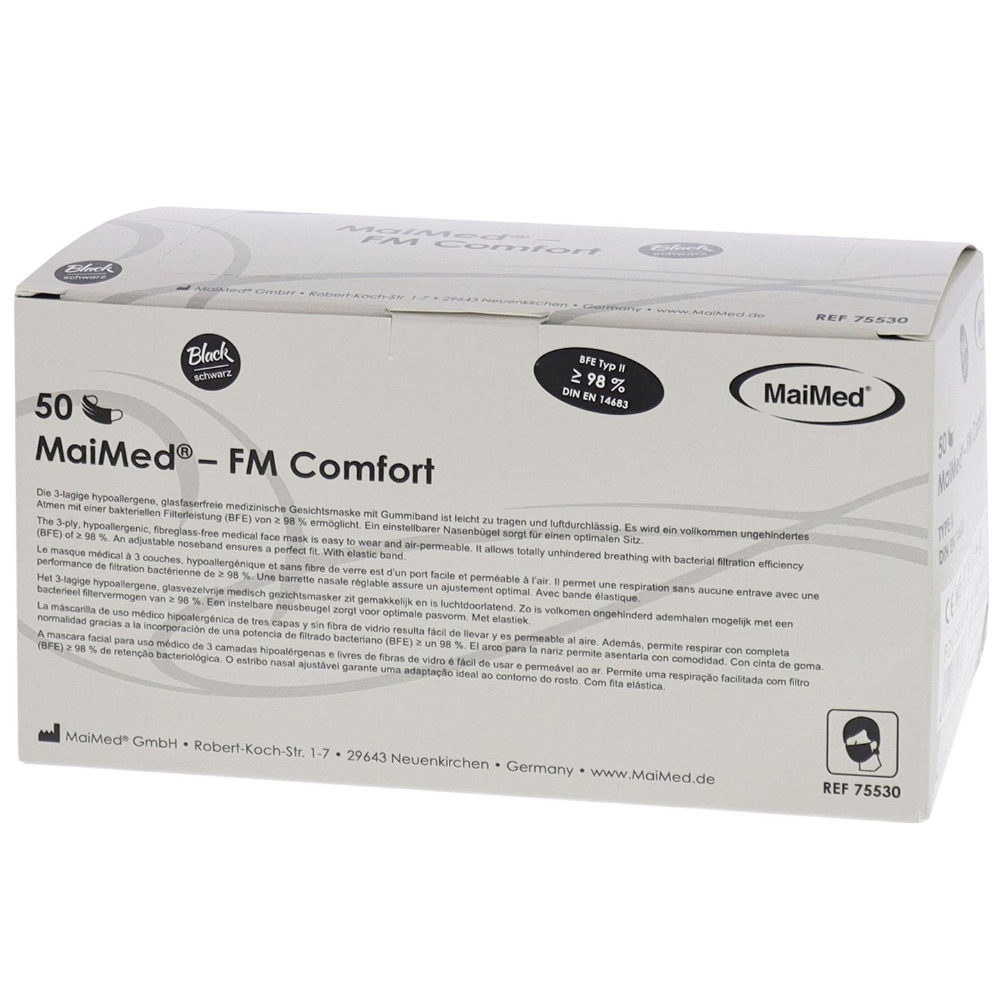 50x MaiMed FM Comfort OP-Maske 3-lagig Schwarz Typ II EN 14683:2019 - TMN-shop.de