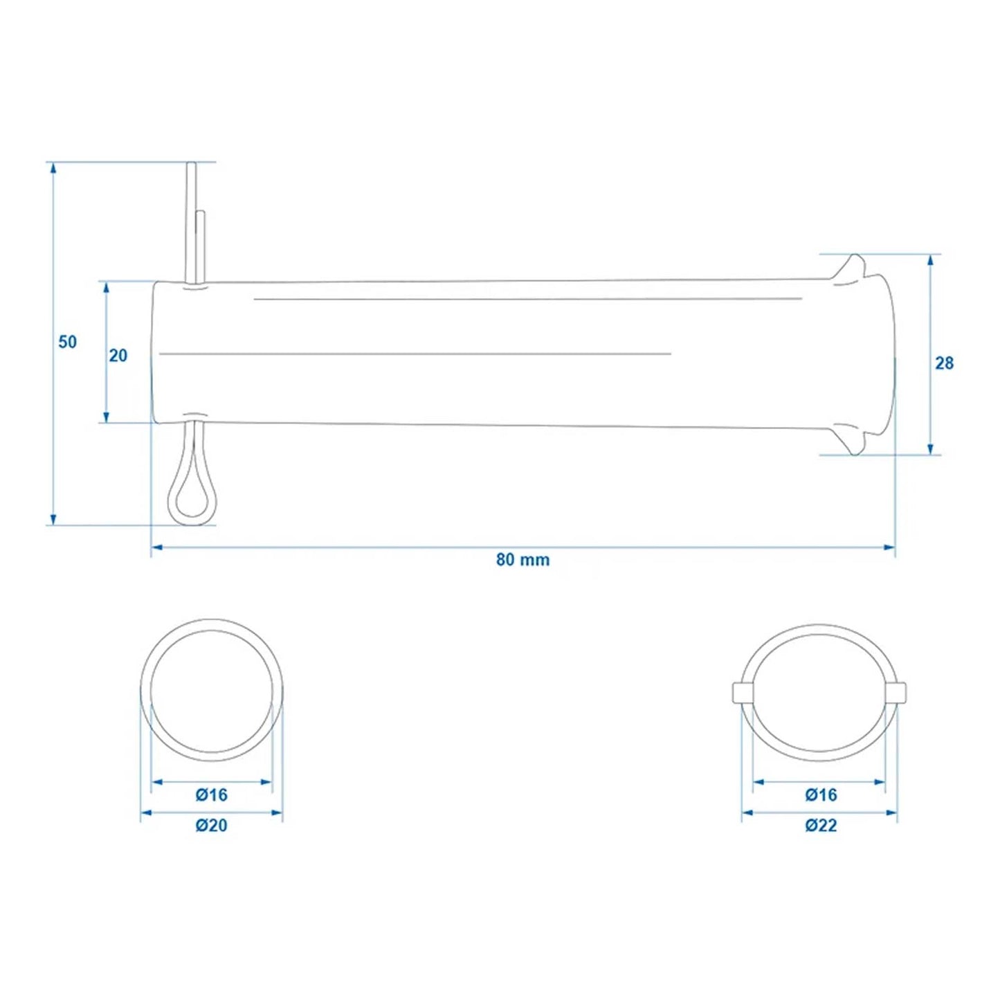 Achse mit Splint für Stützrad 48mm Ø20mm x 80mm - TMN-shop.de