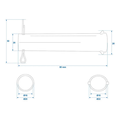 Achse mit Splint für Stützrad 48mm Ø20mm x 80mm - TMN-shop.de