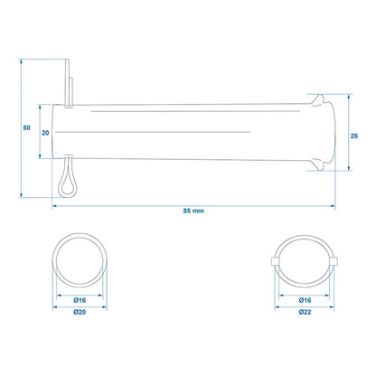 Achse mit Splint für Stützrad 48mm Ø20mm x 85mm - TMN-shop.de