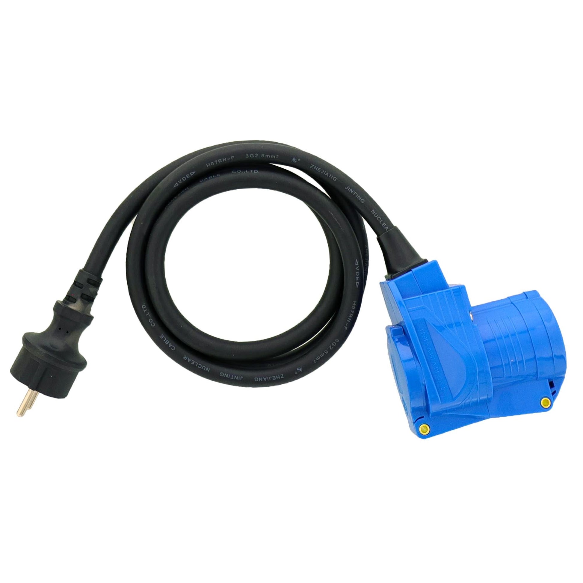 Adapterkabel CEE/Schuko-Winkelkupplung auf Schuko-Stecker 1,5m 3x2,5mm²  H07RNG 230V IP44 - TMN-shop.
