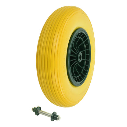 PU-Reifen gelb Kunststoff-Felge 16" 4.00-8 mit Achse - TMN-shop.de