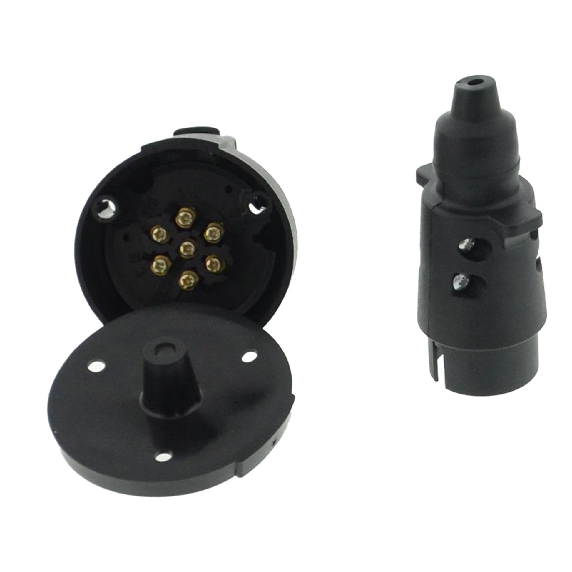 Set 7-polige Anhänger- Stecker u. Steckdose + Dichtung Rund Kunststoff 12V - TMN-shop.de