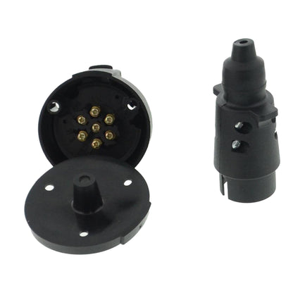 Set 7-polige Anhänger- Stecker u. Steckdose + Dichtung Rund Kunststoff 12V - TMN-shop.de