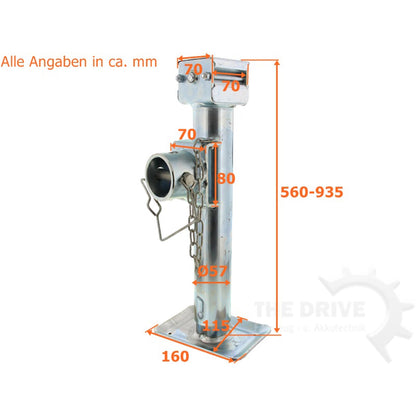 Stützfuss Klappbar Ø57x560mm Stützlast 1300kg 19mm Sechskant - TMN-shop.de